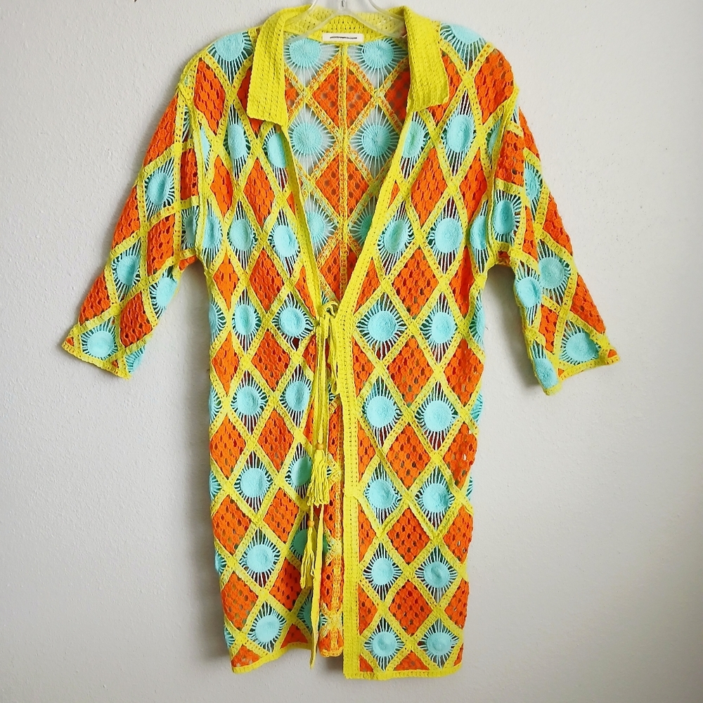 Urban Outfitters High Tide Crochet Cover Up Size Small Colorful - Picture 11 of 12